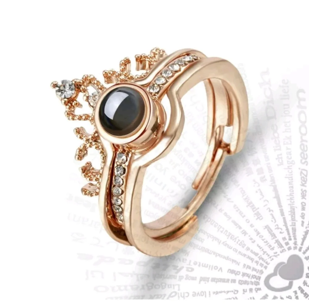 New 2 in 1 I Love You 100 Languages Crown Light Projection Knuckle Ring.